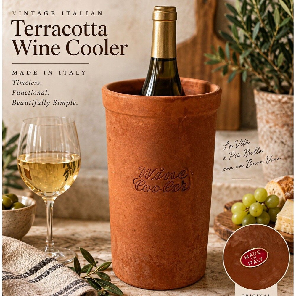 Vintage Italian Terracotta Wine Cooler Made in Italy Rustic Clay Wine Chiller 9"